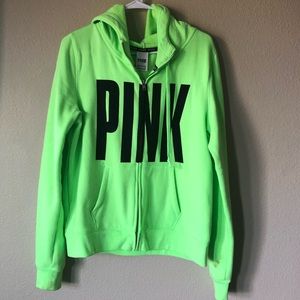 Victoria’s Secret Pink Lime Green Zip up Hoddie
